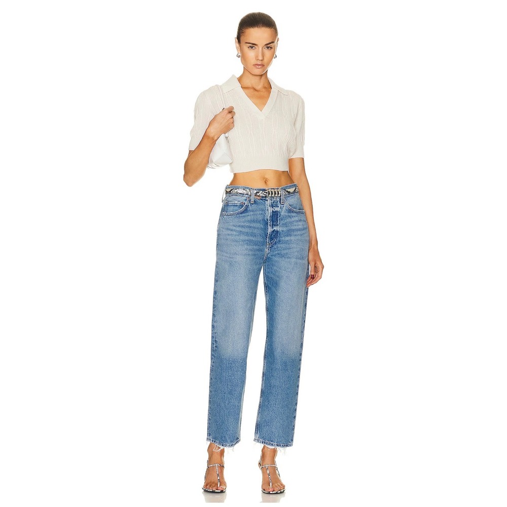 Agolde 90s Crop Straight Leg Jeans High Rise Blue Raw Hem Denim